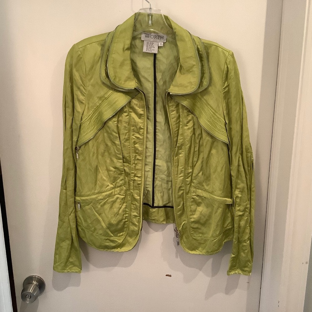 Worth Bright Green Satin Bomber Jacket